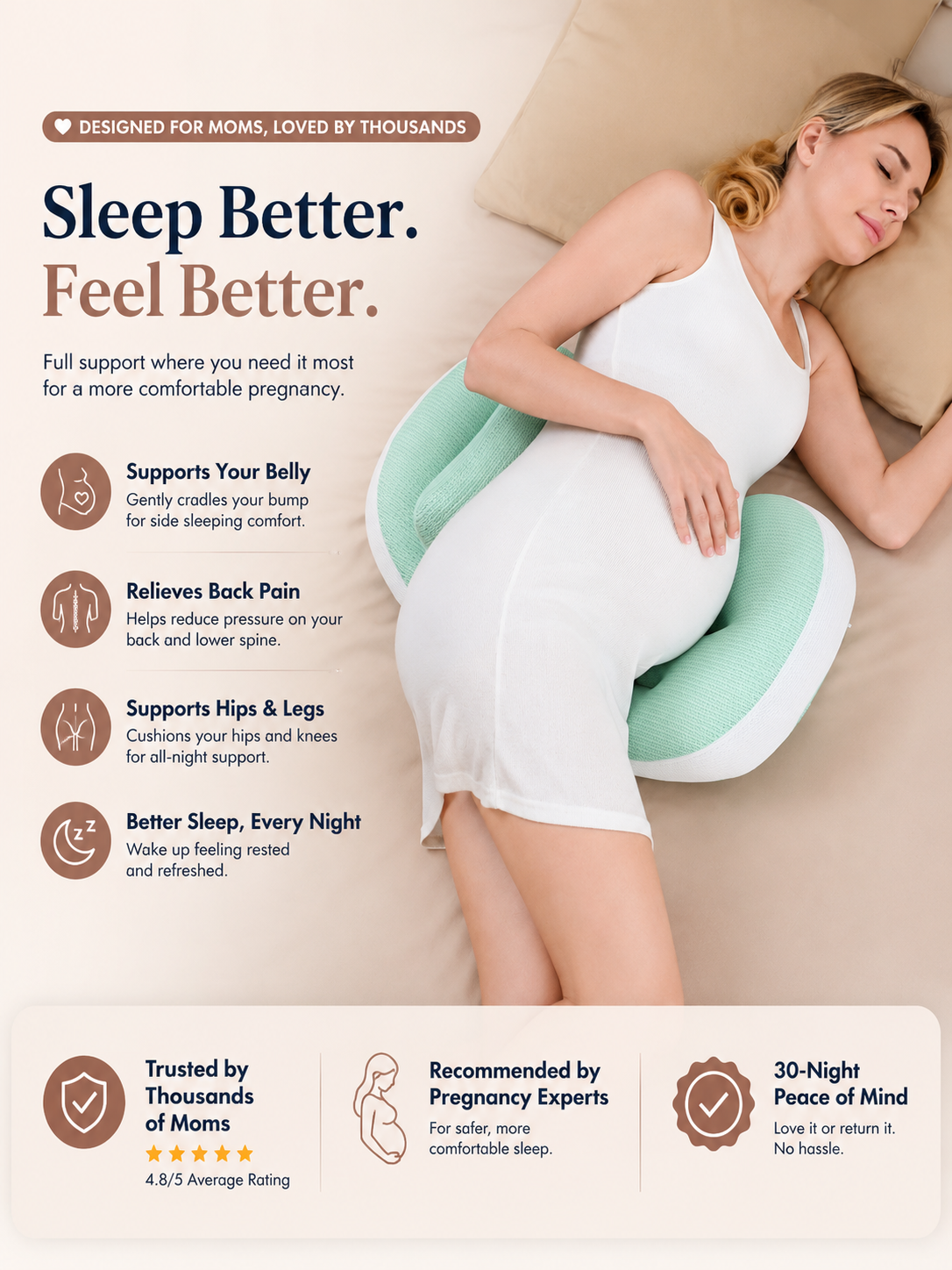 Pregnancy Support Pillow for Side Sleeping